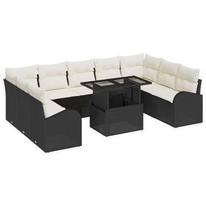 10-Delige Tuin Sofa Set Met Kussens Zwart Poly Rattan