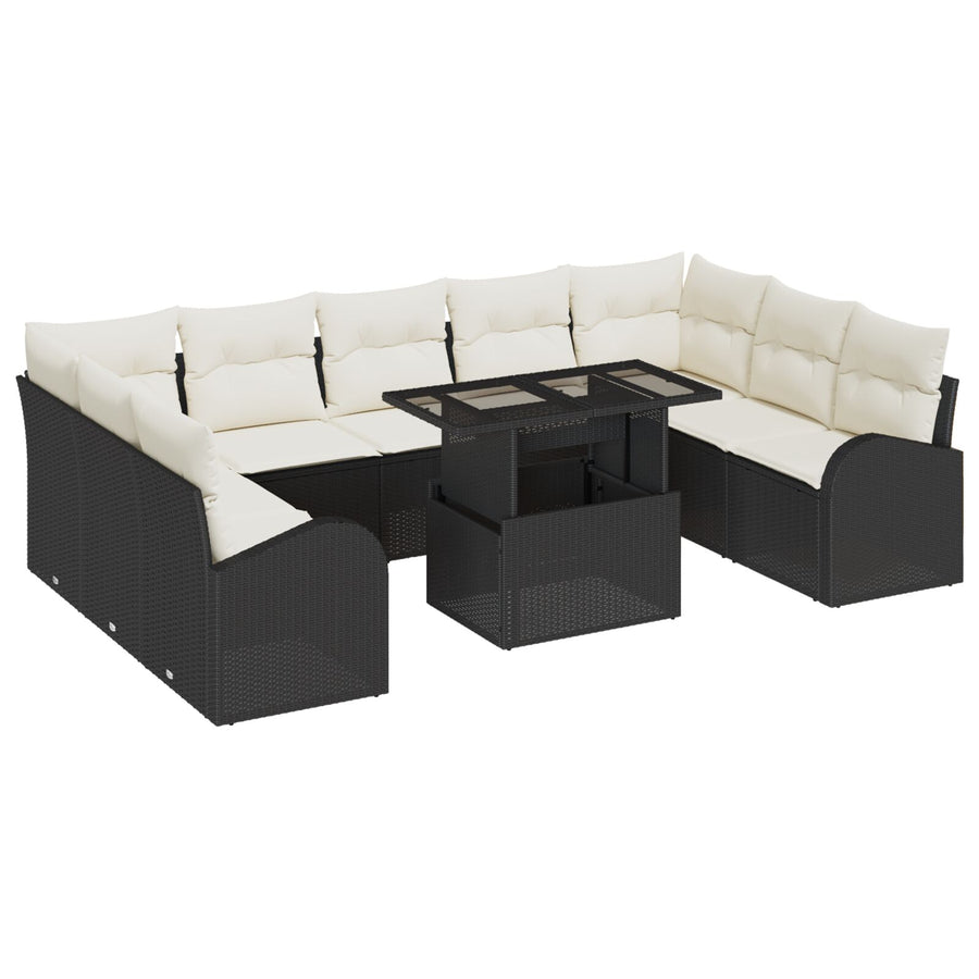 10-Delige Tuin Sofa Set Met Kussens Zwart Poly Rattan