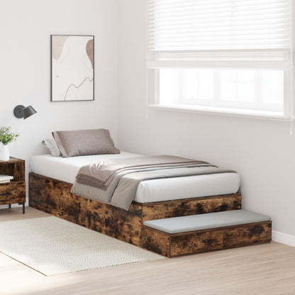 Opslagbedframe Gerookt Eiken Hout, Spaanplaat Eenpersoons Opslag Artisanaal Eiken