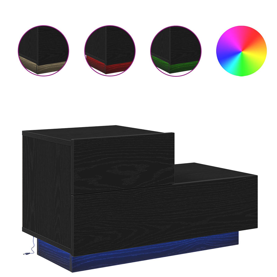 Nachtkastje Met Led-Verlichting 70X36X40.5 Cm Zwart eiken