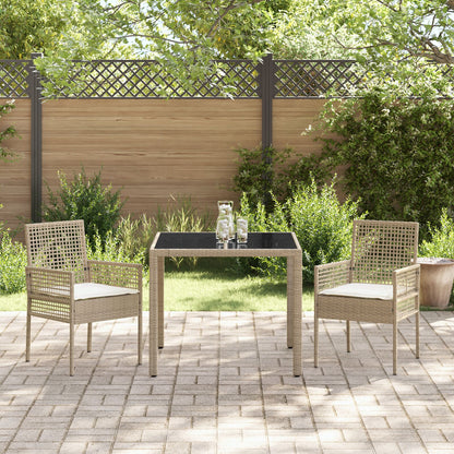 Set Van 2 Beige Pe Rattan, Gepoedercoat Staal, Gehard Glas Klein