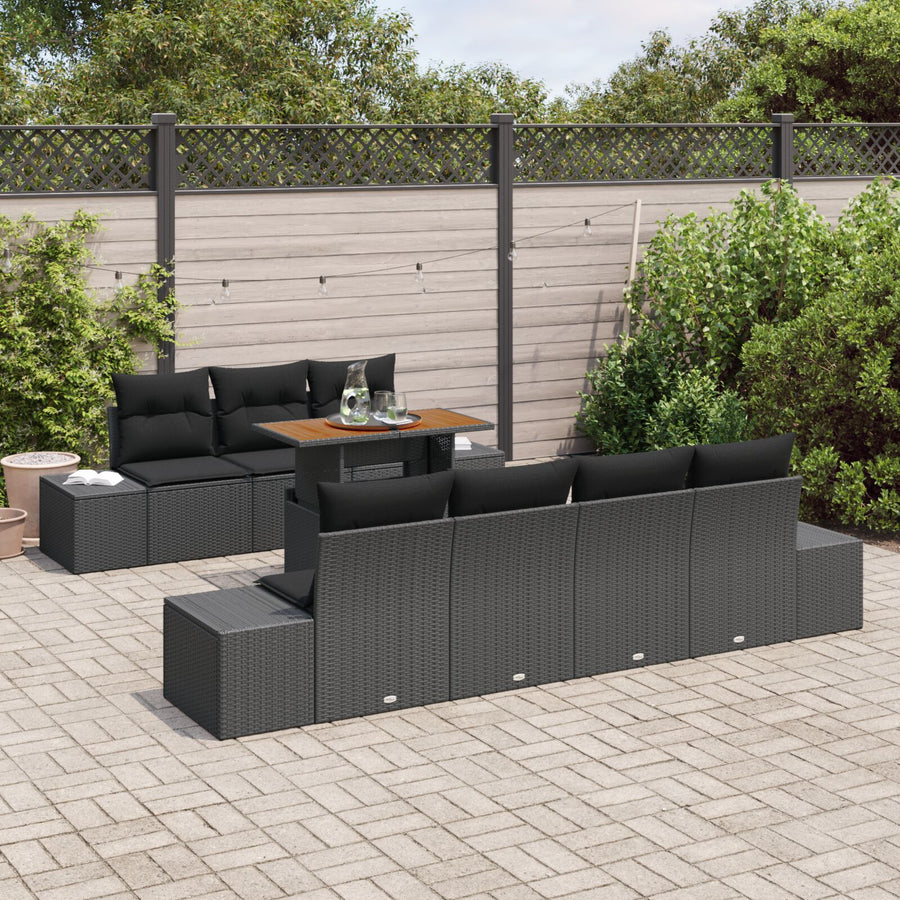 8-Delige Tuin Sofa Set Met Kussens Zwart Poly Rattan