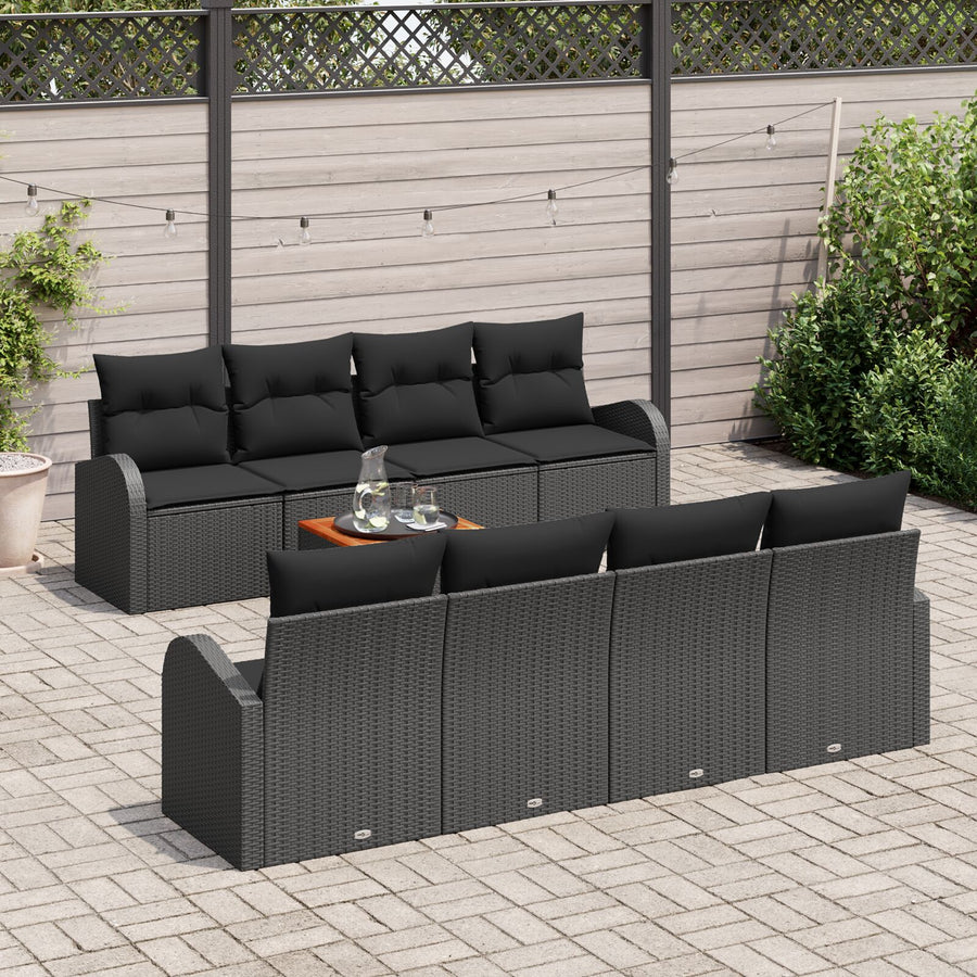 9-Piece Tuin Sofa Set Met Kussens Zwart Poly Rattan Acacia