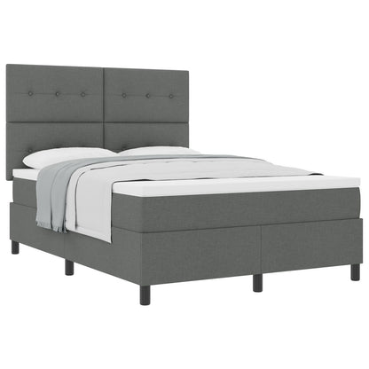 Boxspring Bed Met Matras Stof Donkergrijs 160 x 200 cm Knop tufted