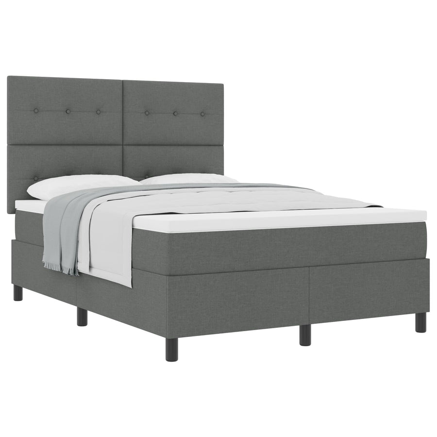 Boxspring Bed Met Matras Stof Donkergrijs 160 x 200 cm Knop tufted