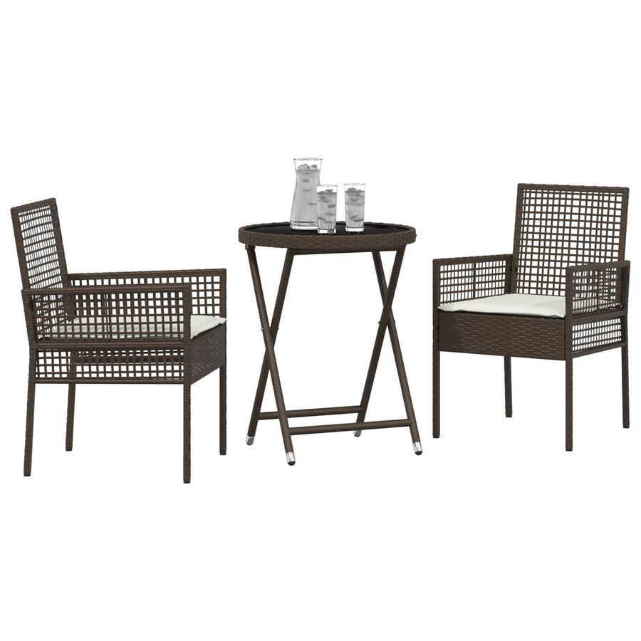 3-Delig Tuin Bistro Set Met Kussens Bruin Poly Rattan