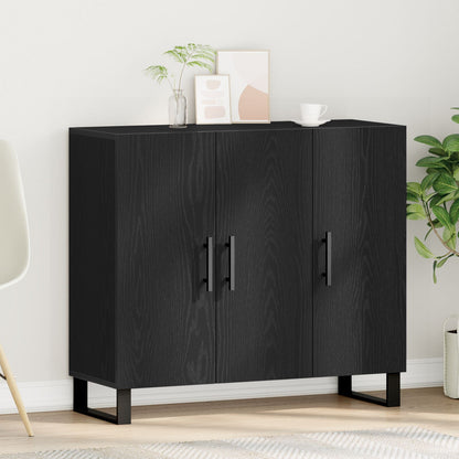 Sideboard Met 3 Deuren Zwart Eiken 90X34X80 Cm Geengineerd Hout