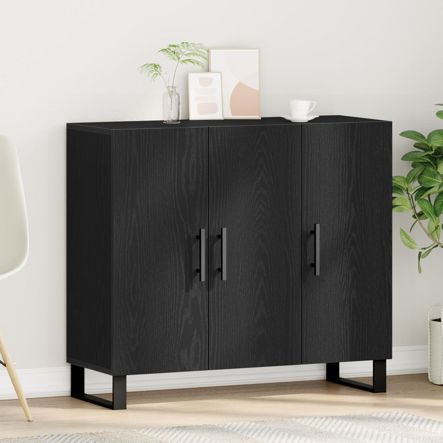 Sideboard Met 3 Deuren Zwart Eiken 90X34X80 Cm Geengineerd Hout