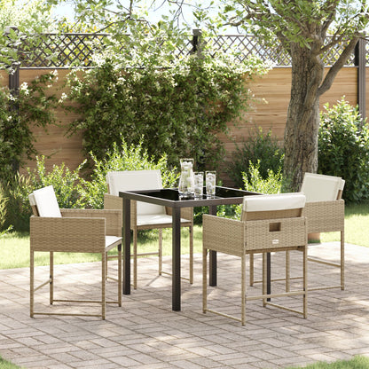 5-Delige Tuin Dinerset Met Kussens Beige Poly Rattan