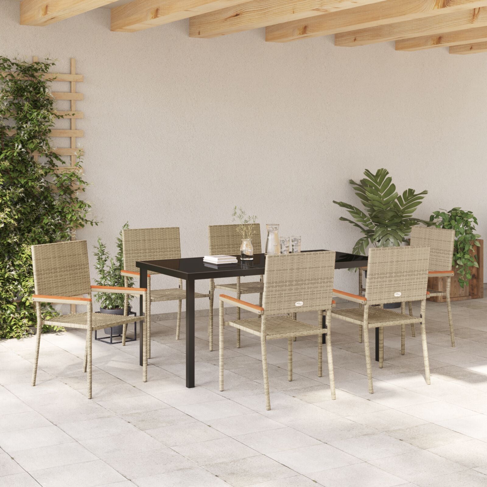 7 Delige Tuin Eetset Beige Poly Rattan
