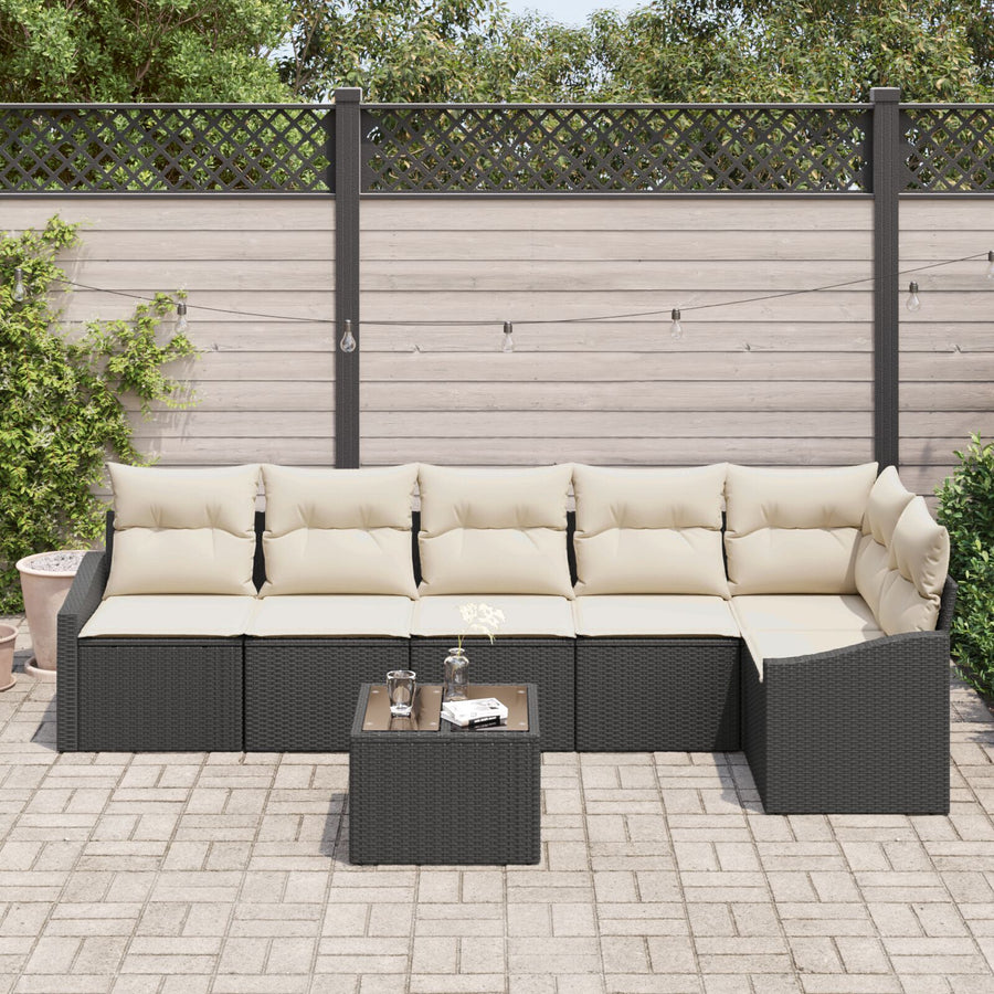 Tuinbank Set Set Van 7 Zwart Pe Rattan Buitenbank Rechthoekig