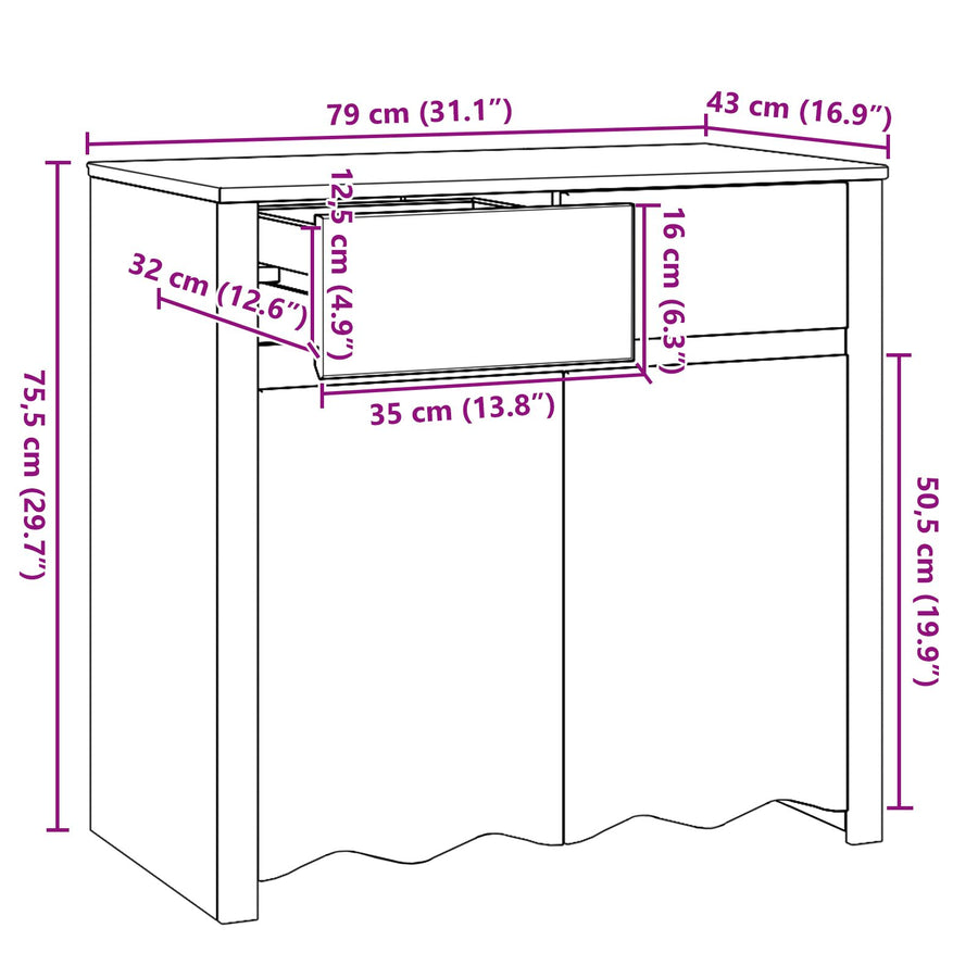 Dressoir ""Drammen"" 79X43X75,5 Cm Massief Hout Vuren Wit