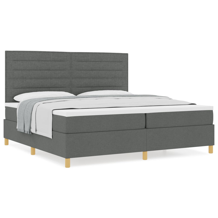 Boxspring Bed Met Matras Donkergrijs 200X200 Cm Stof Blauw