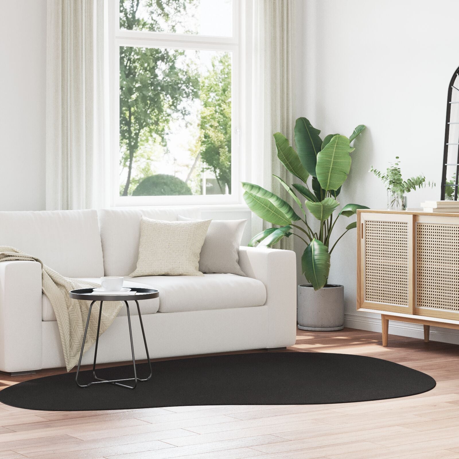 Vloerkleed 'Huarte' Korte Pool Zacht En Wasbaar Zwart 160 x 230 cm Ovaal-Wave rand