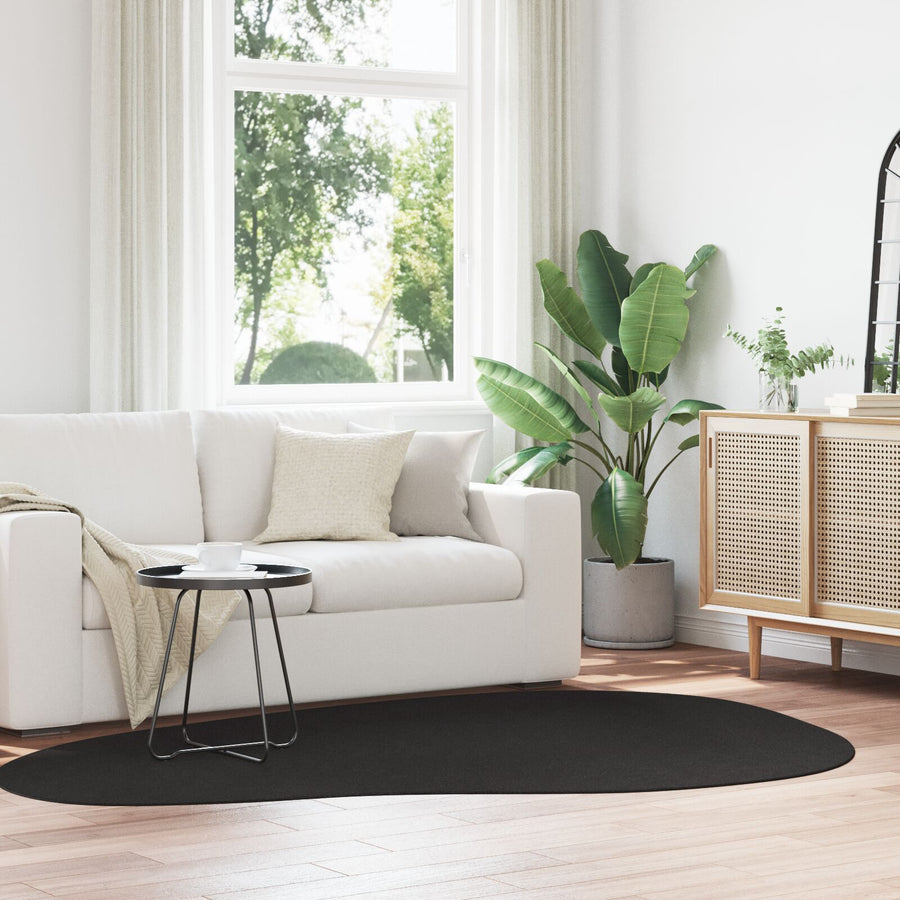 Vloerkleed 'Huarte' Korte Pool Zacht En Wasbaar Zwart 160 x 230 cm Ovaal-Wave rand