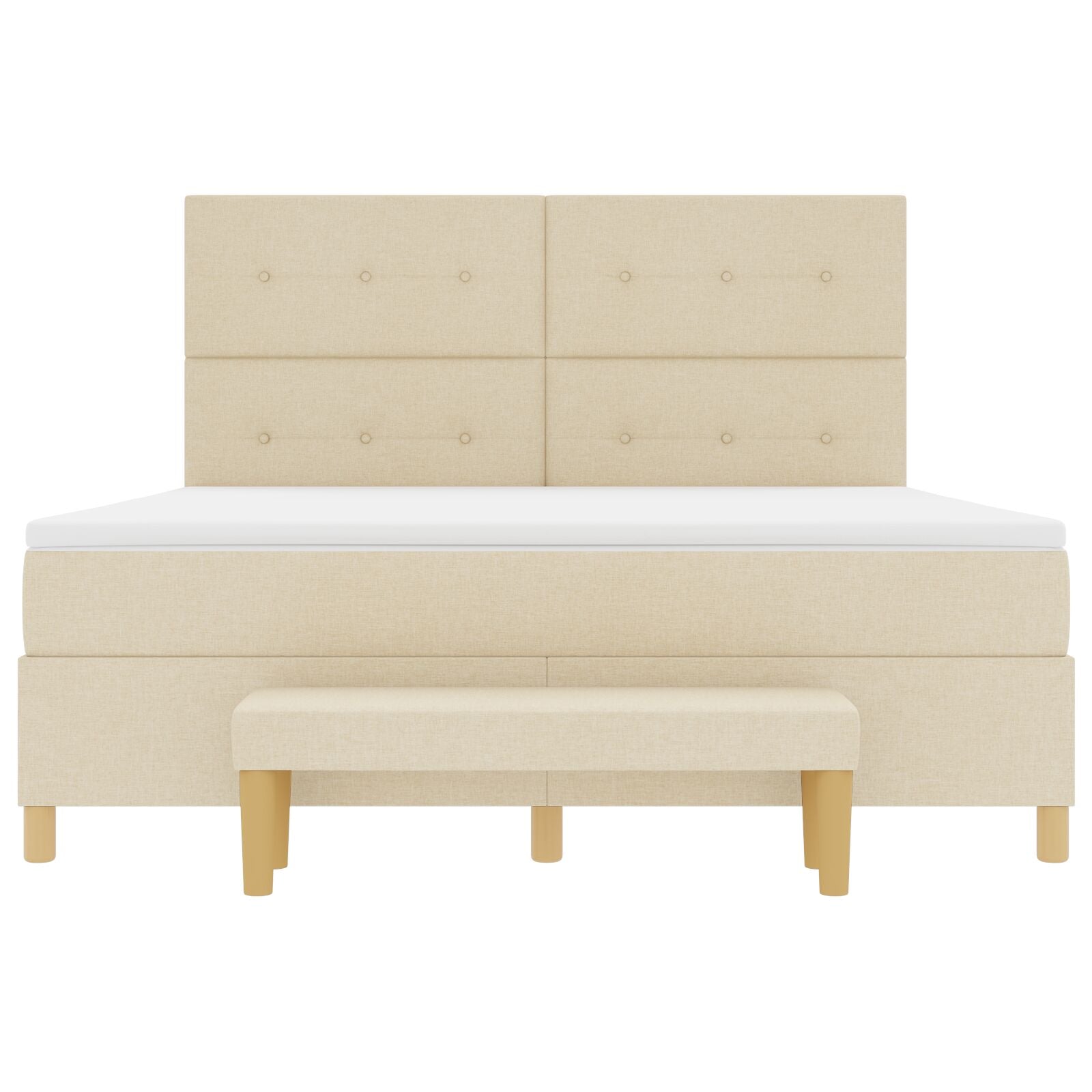 Boxspringbed Met Matras & Bank Stof Crème 180 x 200 cm Knoop tufted