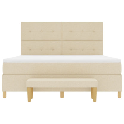 Boxspringbed Met Matras & Bank Stof Crème 180 x 200 cm Knoop tufted