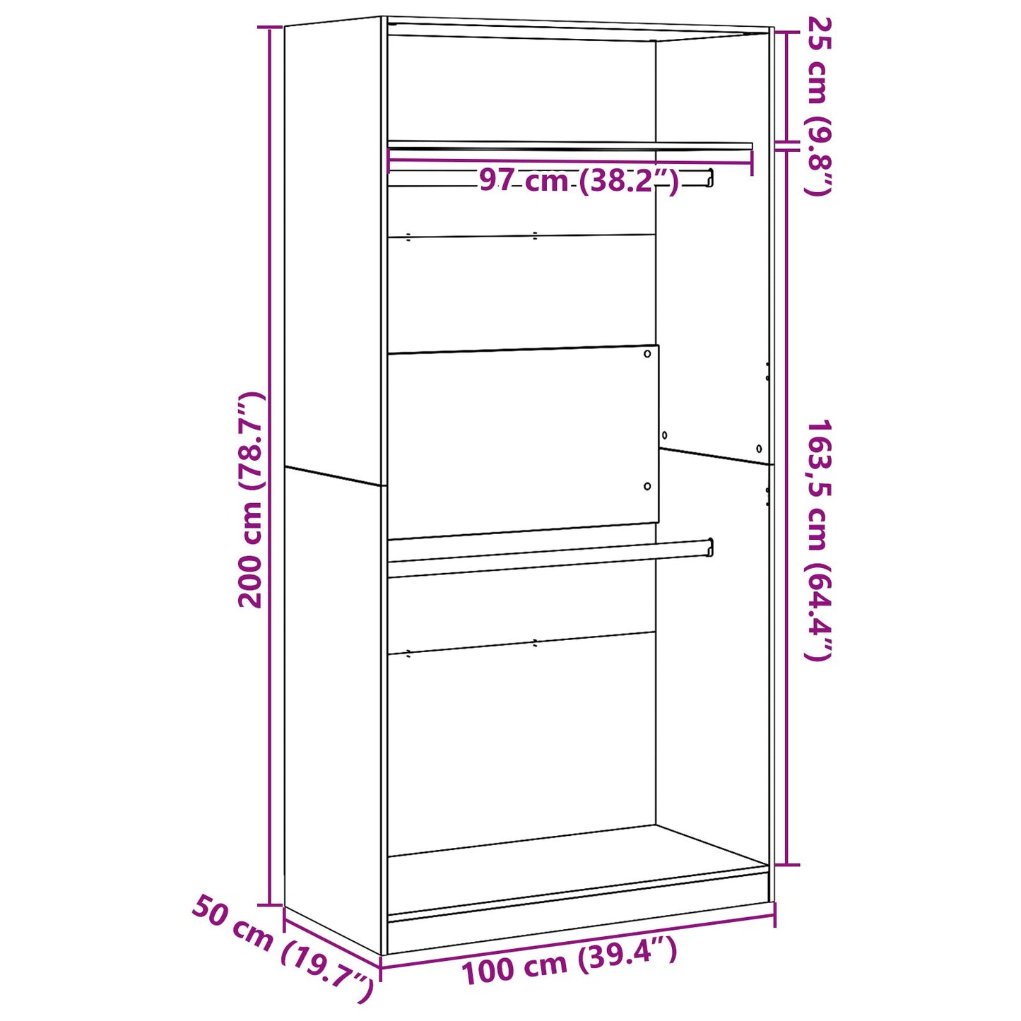 Zwarte Eiken Kast - 100X50X200 Cm