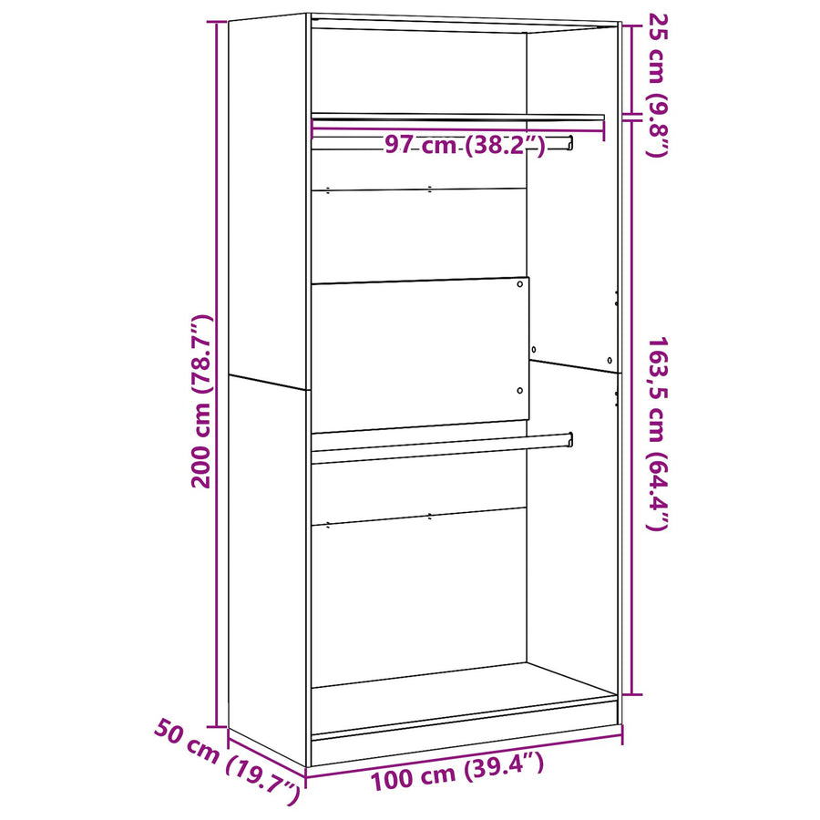 Zwarte Eiken Kast - 100X50X200 Cm