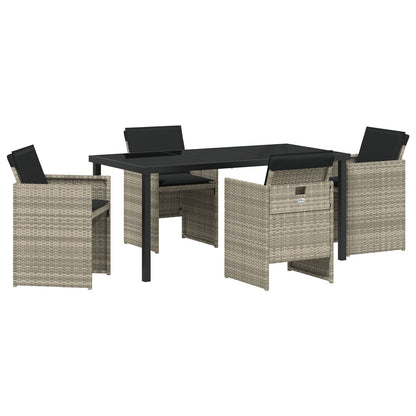 5-Delige Tuin Eetset Met Kussens Lichtgrijs Poly Rattan