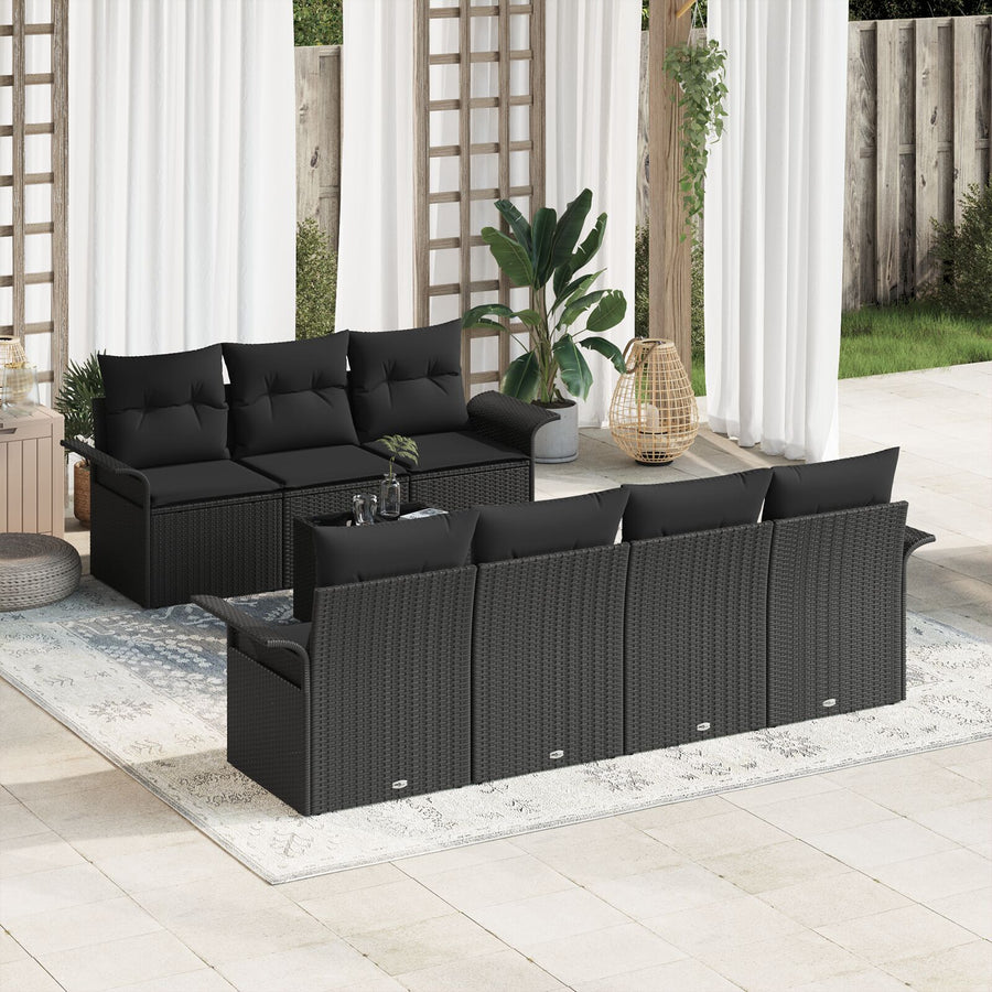 8-Delige Tuinsofa Set Met Kussens Zwart Poly Rattan