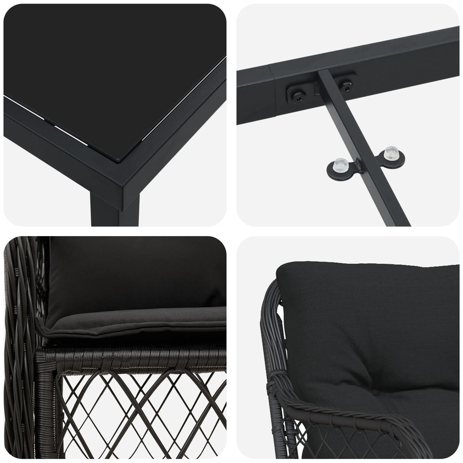 5-Delige Tuin Eetset Met Kussens Zwarte Poly Rattan