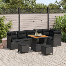 9-Delige Tuin Sofa Set Met Kussens Zwart Poly Rattan Acaciahout, 3-Delige Tuin Eet Set Met Kussens Zwart Poly Rattan Acaciahout Wit