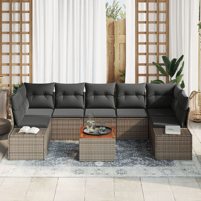 8-Delige Tuinbank Set Met Kussens Grijs Poly Rattan Acacia