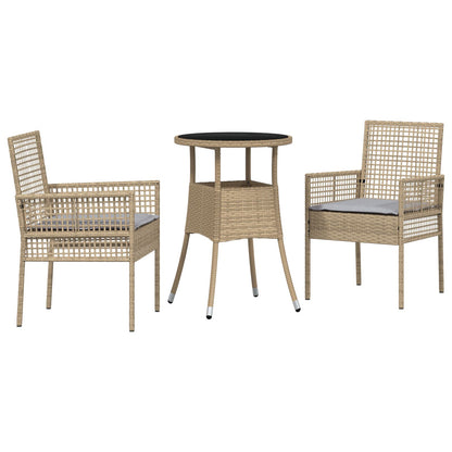 Tuin Eetset Set Van 3 Beige Wicker, Glas Duurzaam Tuin Eetset