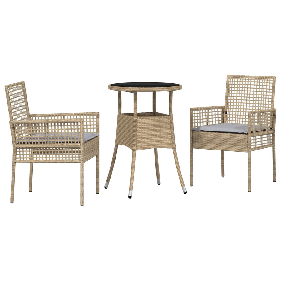 Tuin Eetset Set Van 3 Beige Wicker, Glas Duurzaam Tuin Eetset