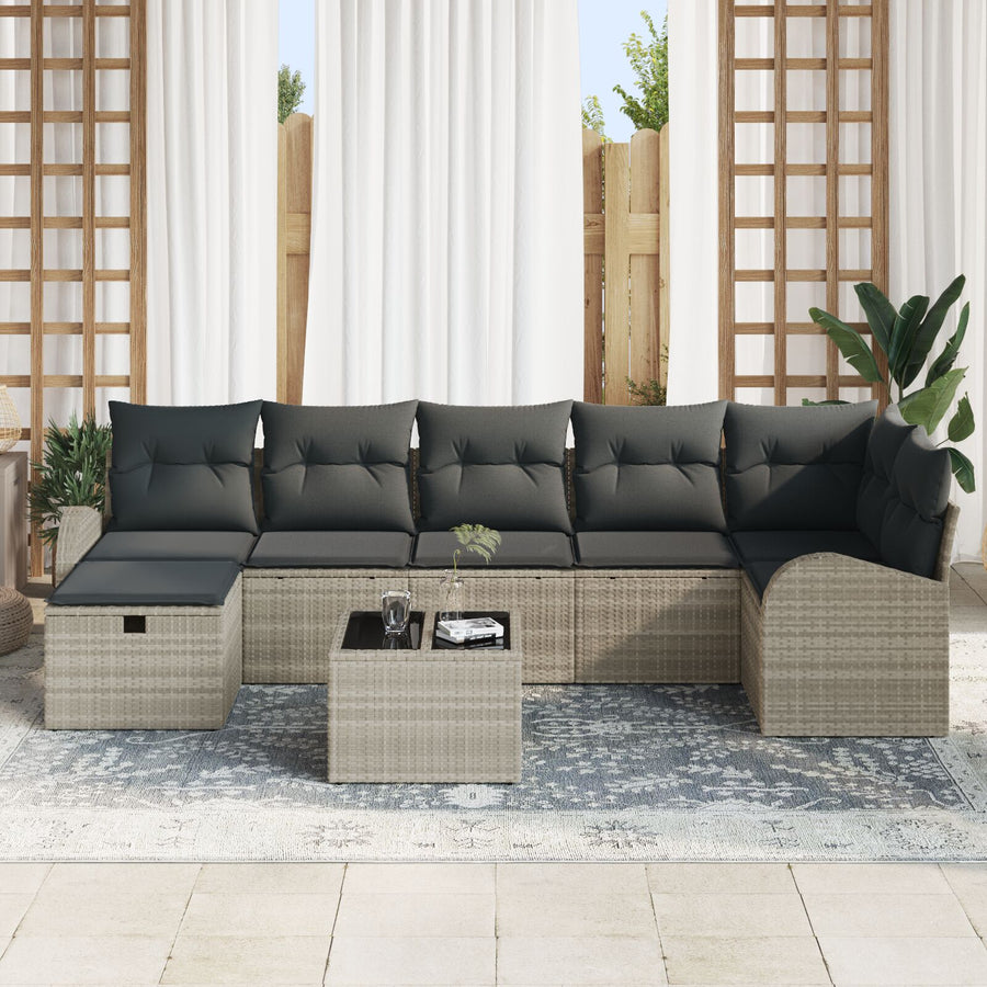 8-Delige Tuin Sofa Set Met Kussens Licht Grijs Poly Riet