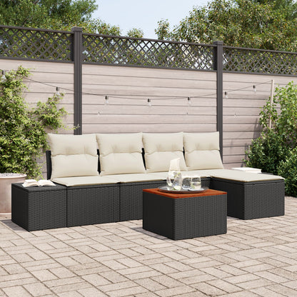6-Delige Tuin Sofa Set Met Kussens Zwart Poly Rattan Acacia