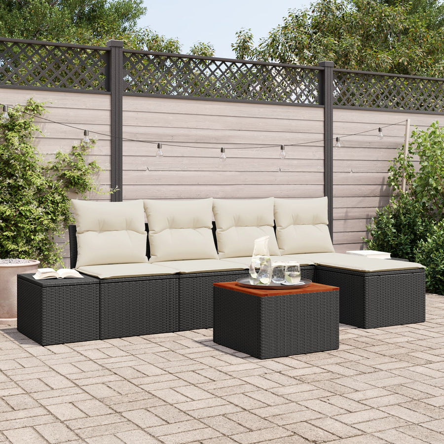 6-Delige Tuin Sofa Set Met Kussens Zwart Poly Rattan Acacia