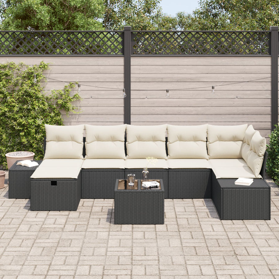 8-Delige Tuinbankstel Met Kussens Zwart Poly Rattan