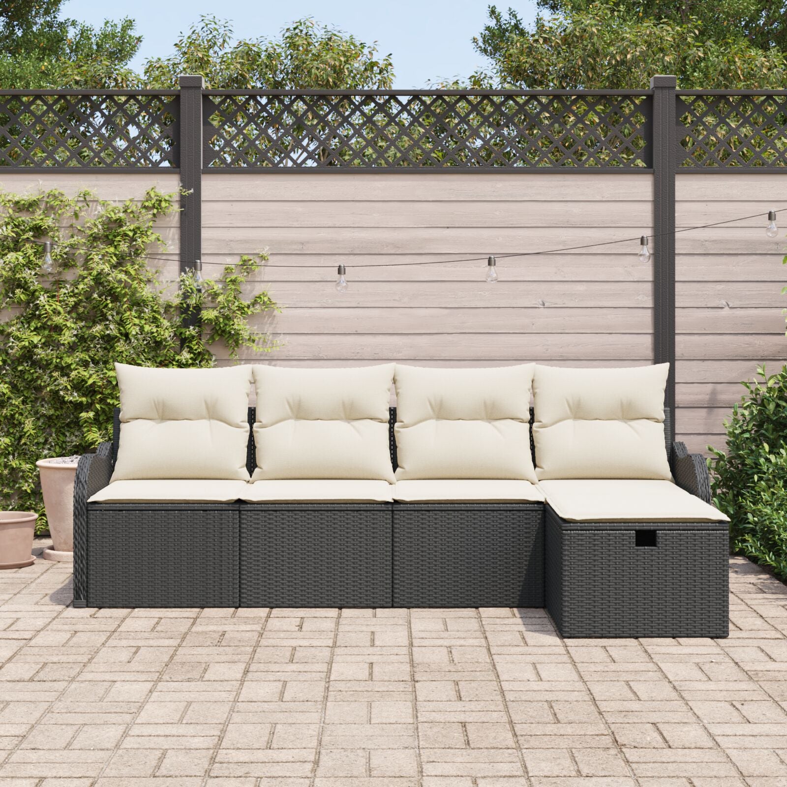 5-Delige Tuin Sofa Set Met Kussens Zwart Poly Rattan, 2-Zitter Tuin Sofa Met Opslag & Kussens Zwart Poly Rattan Wit