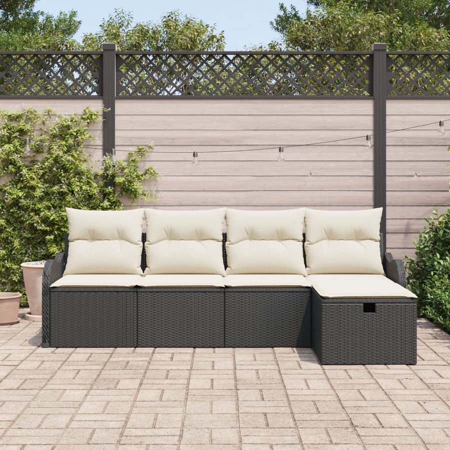 5-Delige Tuin Sofa Set Met Kussens Zwart Poly Rattan, 2-Zitter Tuin Sofa Met Opslag & Kussens Zwart Poly Rattan Wit