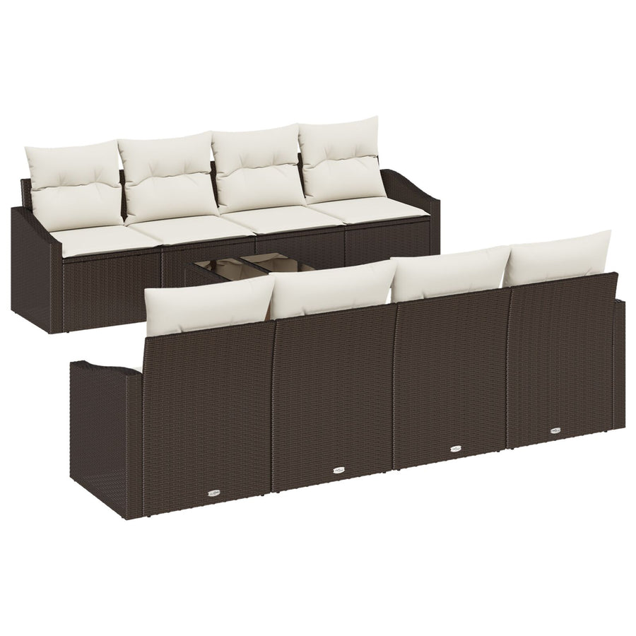 7-Delige Tuin Sofa Set Met Kussens Bruin Poly Rattan Gegalvaniseerd Staal