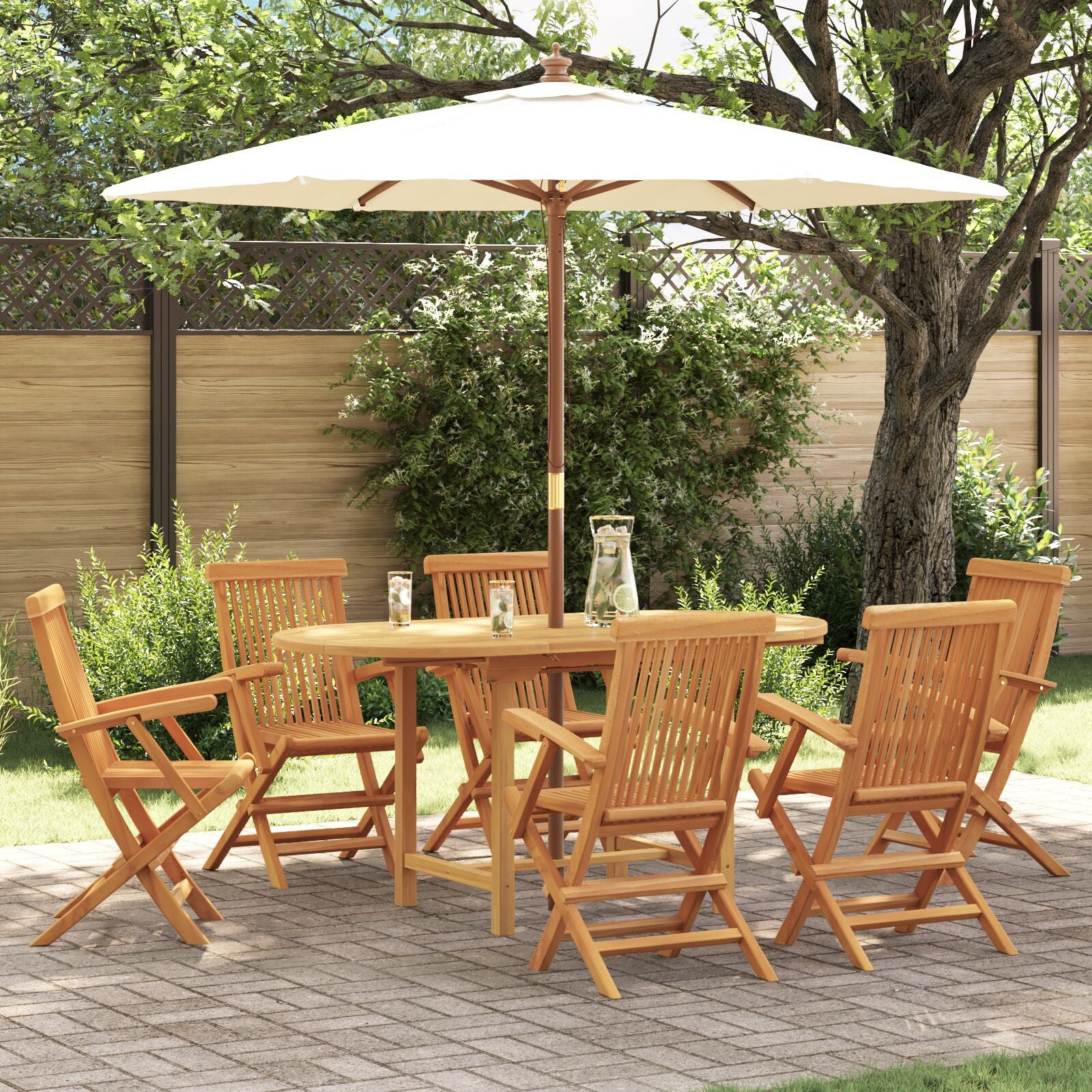 7-Delig Tuin Eettafel Set Van Massief Teak