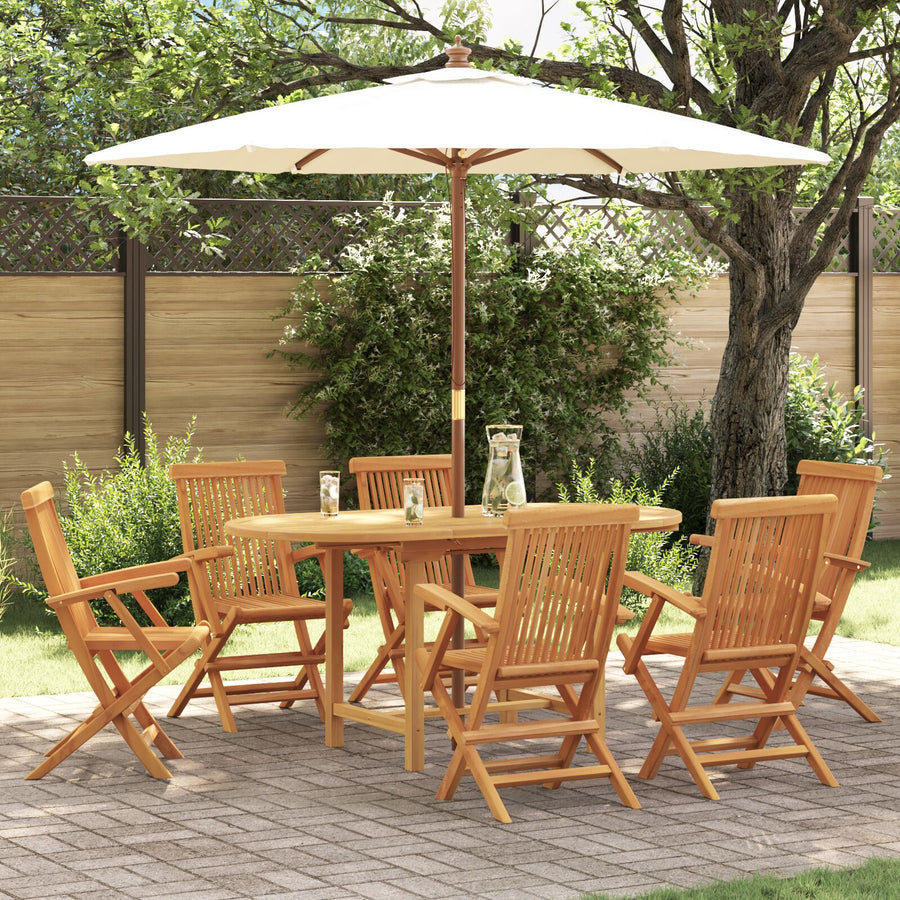 7-Delig Tuin Eettafel Set Van Massief Teak