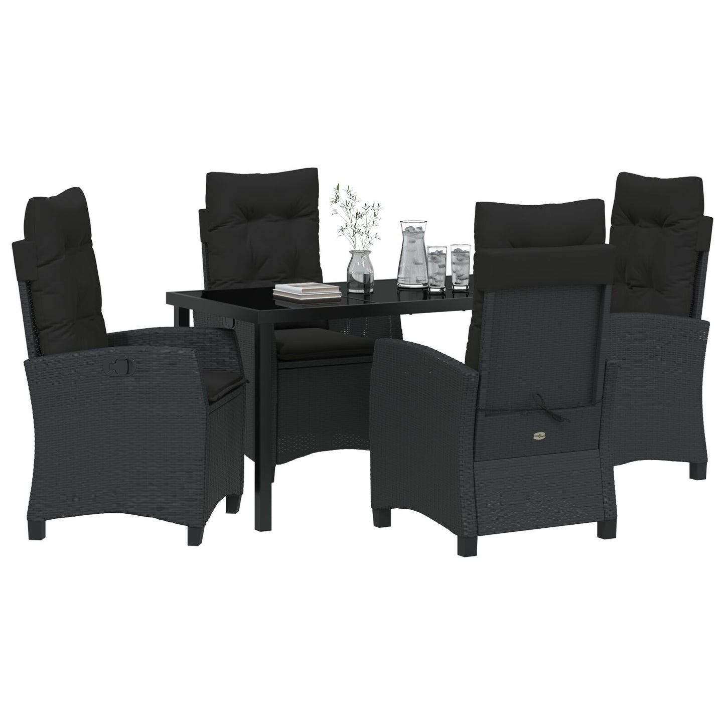 5-Delige Tuinset Met Kussens Zwart Poly Rattan