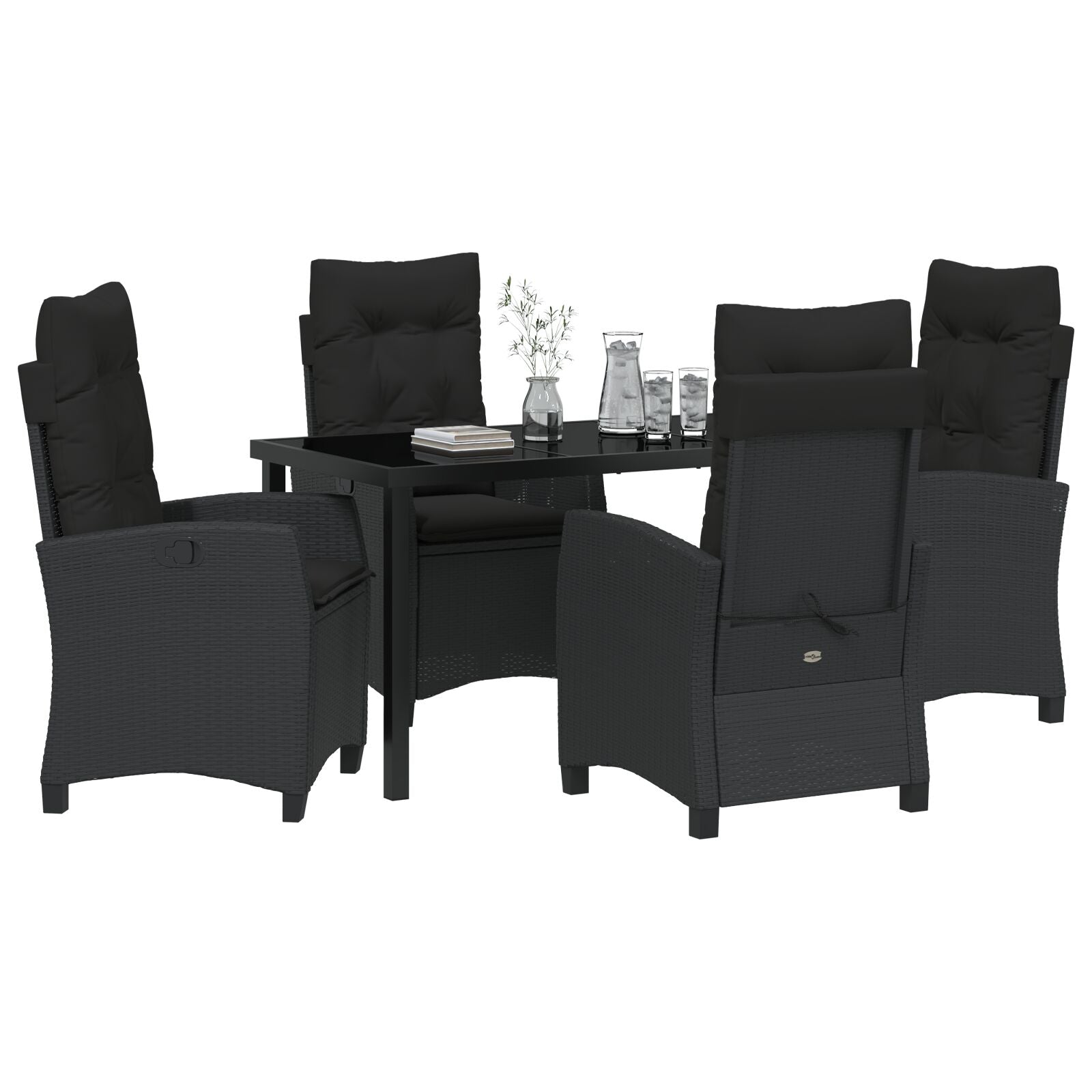 5-Delige Tuinset Met Kussens Zwart Poly Rattan