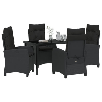 5-Delige Tuinset Met Kussens Zwart Poly Rattan