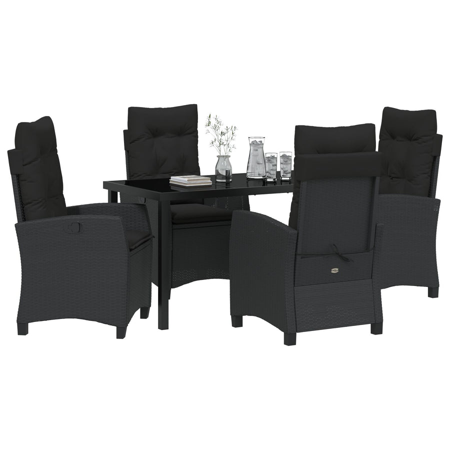 5-Delige Tuinset Met Kussens Zwart Poly Rattan