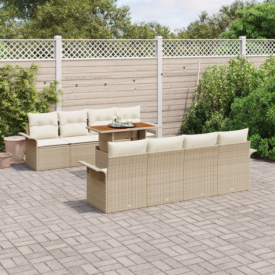 9-Delige Tuin Sofa Set Met Kussens Beige Poly Rattan Acacia