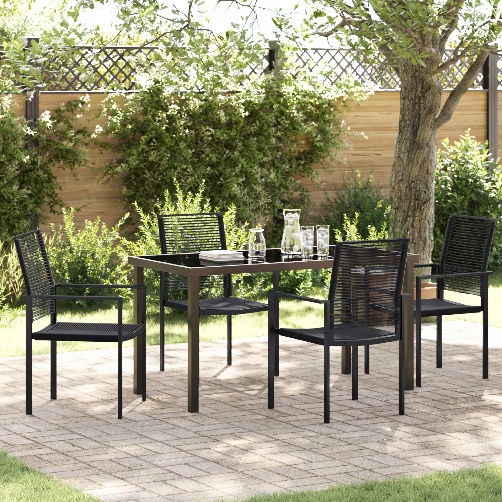 5-Piece Tuin Eet Set Zwart Pvc Riet