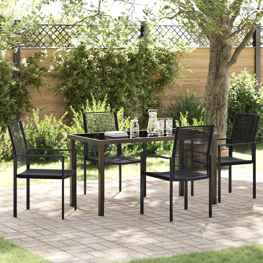 5-Piece Tuin Eet Set Zwart Pvc Riet