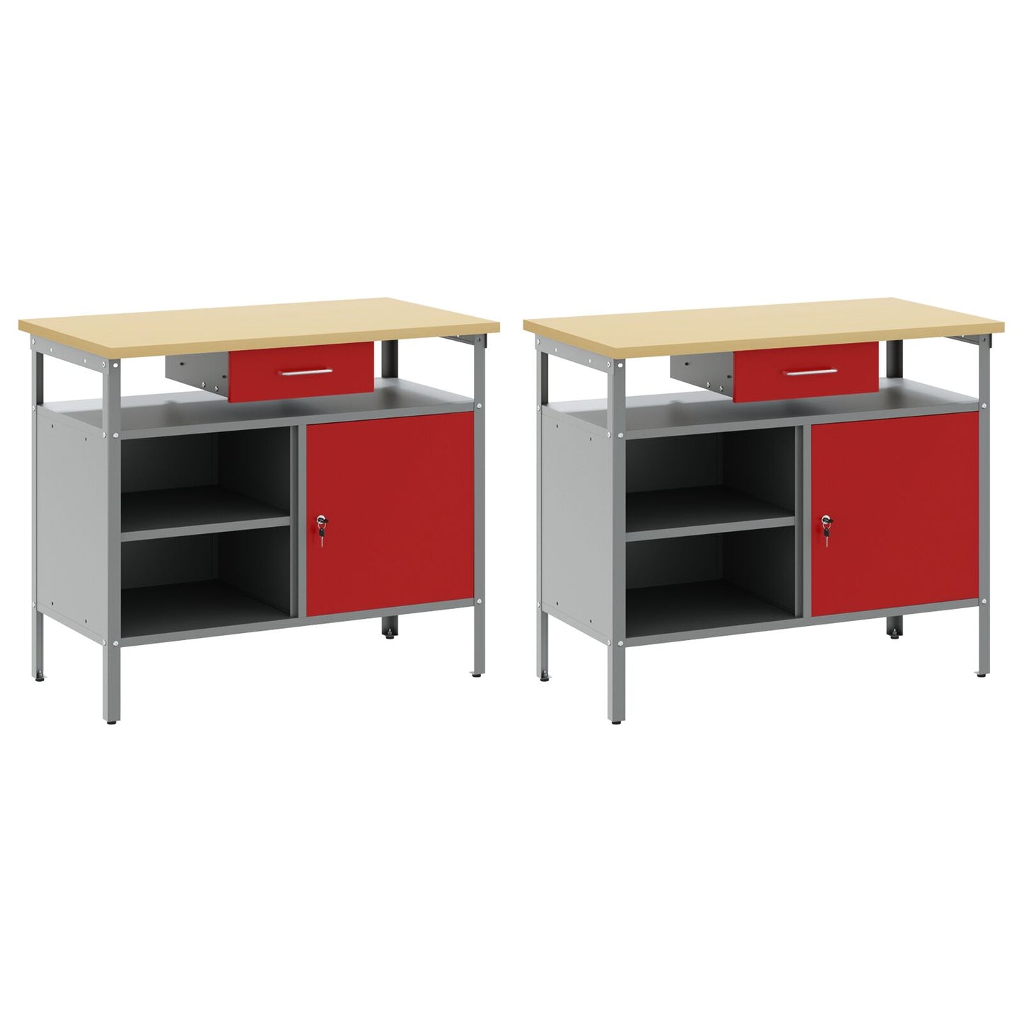 2-Delige Werkbank Set Rood Staal