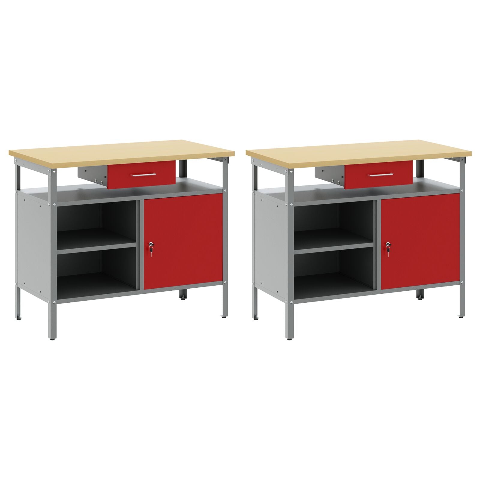 2-Delige Werkbank Set Rood Staal