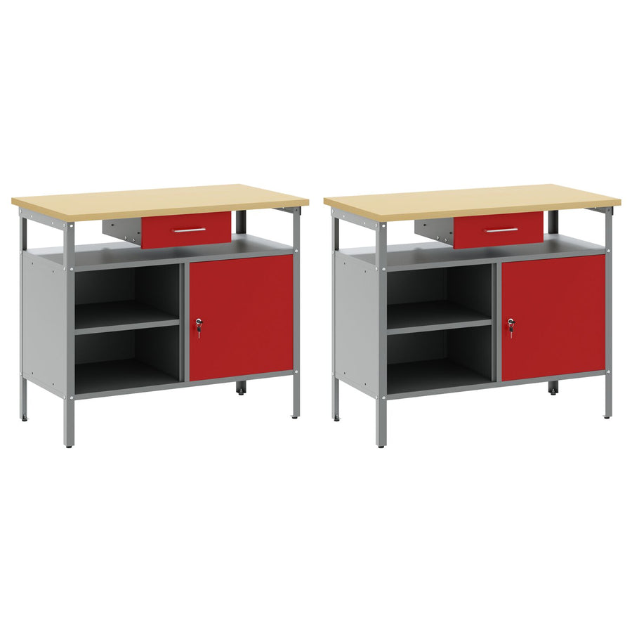 2-Delige Werkbank Set Rood Staal