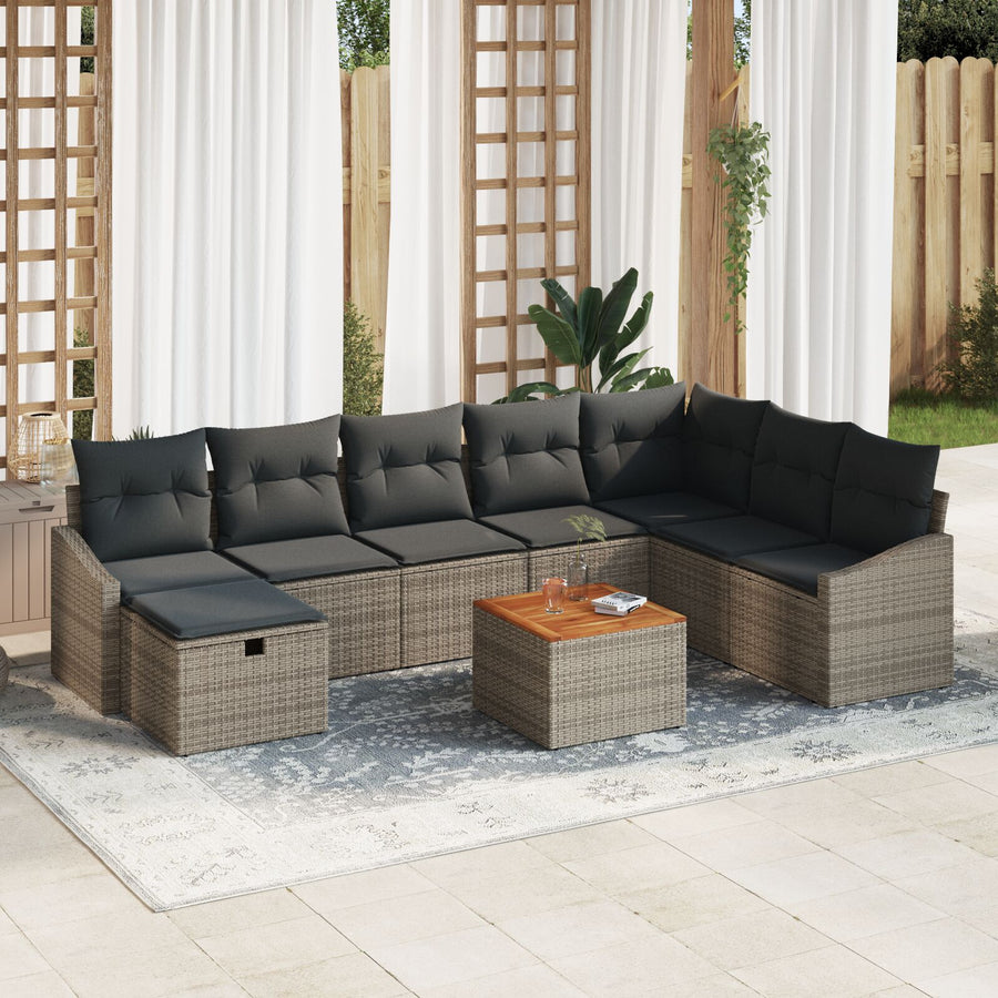 9-Delige Tuin Sofa Set Met Kussens Grijs Poly Rattan Wit